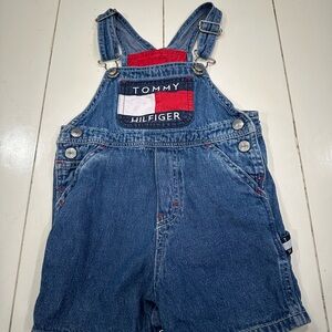 VTG Tommy Hilfiger Kids Denim Shortalls/Overalls with Red Accents,size 18-24 mo.